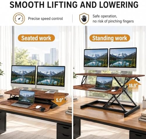 37 Inch Standing Desk Converter, Height Adjustable Desktop Standing Desk, Stand Up Riser Compatibles with 2 Computer, Stand Up Converter Laptop Workstation to 18.8" Tall, Black