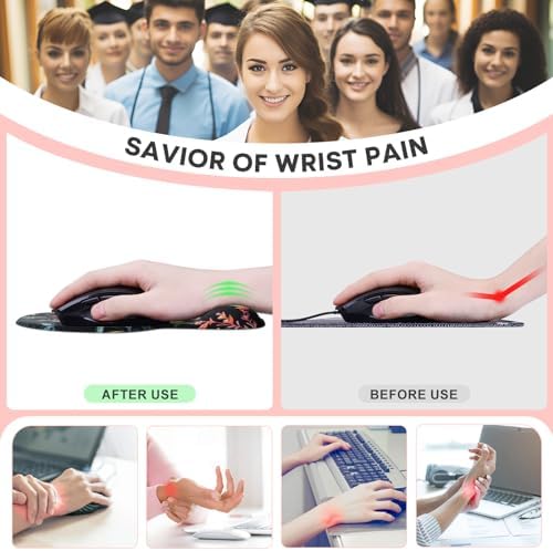 JIKIOU Ergonomic Mouse Pad with Gel Wrist Rest 2Pack, Portable Small Flower