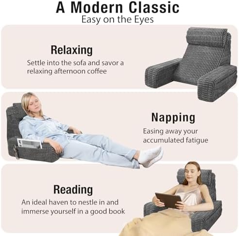 Reading Pillow for Bed Sitting Up with Large Pockets,Modern Style