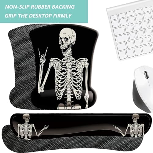 Keyboard Wrist Rest Pad Mouse Pad with Wrist Support Set of 3, Gaming Mousepad with Non-Slip Rubber Base, Ergonomic Memory Foam Mouse Cushion Support for Home Office Laptop Computer, Human Skeleton