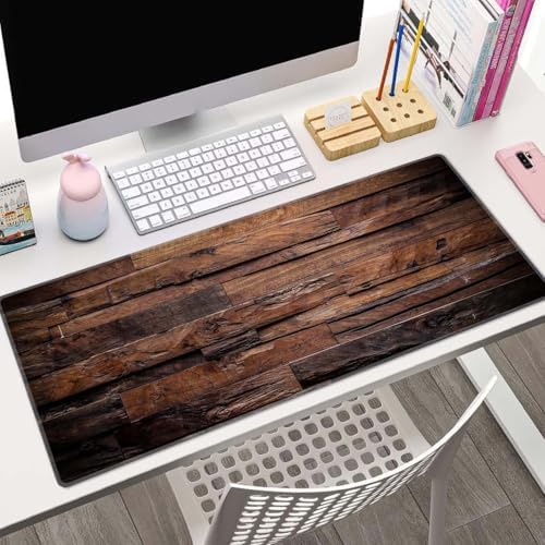 Large Extended Gaming Mouse Pad with Stitched Edges, Non-Slip Waterproof Rubber Base Mouse Pad for Office, Computer, Keyboard, Laptop and Home Desk Pad 31.5 x 11.8 x 0.12 Inch Dark Wood Texture