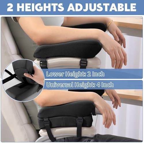 MABOZOO Gel Ergonomic Office Chair Arm Pads, Set of 2 Height Adjustable Arm Pads for Elbows Forearms Pressure Relief, Office Chair Cushion (Black)