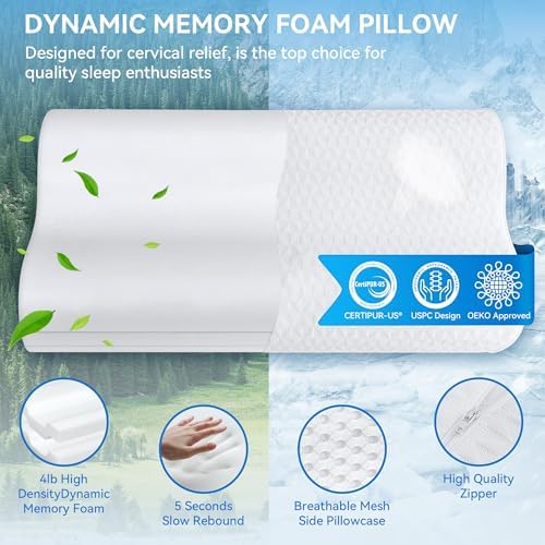 Cervical Neck Pillow King Size - Cooling Adjustable Sandwich Dynamic Memory Foam Pillows for Sleeping, Contour Pillow Ergonomic Orthopedic for Side, Back & Stomach Sleepers Soft, White