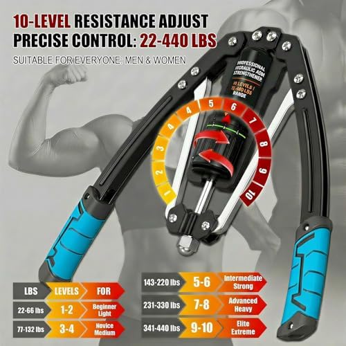 Arm Exercise Equipment Chest Workout - 10 Gears 22-440lb Hydraulic Power