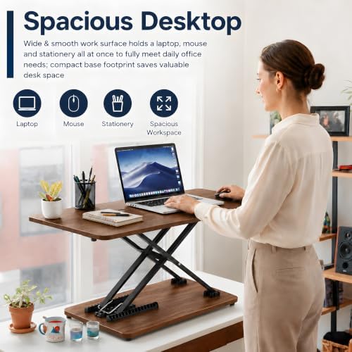 Height Adjustable Standing Desk Converter, 25.16" x 15.75", Wood Finish