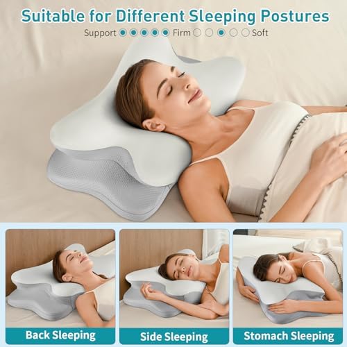 Cervical Neck Pillow for Pain Relief - Ergonomic Side Sleeper Pillow (Gray)