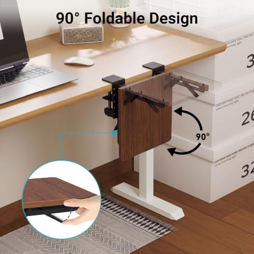 BONTEC Ergonomic Desk Extender Tray, 9.5"x9.1" Table Mount Arm Wrist Rest Shelf, 90° Foldable Elbow Support, Clamp on Computer Arm Rest for Desk, Office & Home Use, Durable & Easy to Install, Walnut