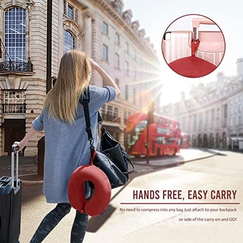 Fabuday Neck Pillows for Travel - Airplane Pillow for Long Flight with Attachable Snap Strap Washable Cover, Memory Foam Travel Rest Pillow for Airplanes, Plane, Neck Support for Adults Red