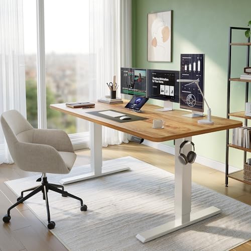 CubiCubi 48x30 Large Electric Standing Desk, 30" Deep Desktop, Light Rustic