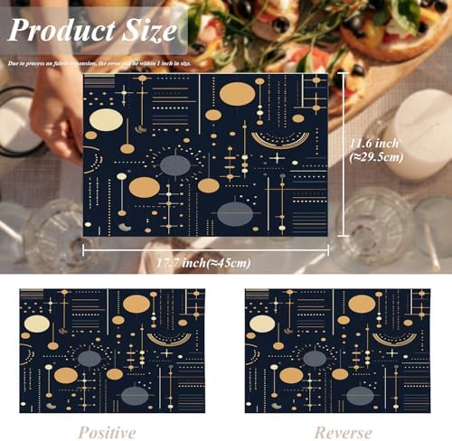 Shrahala Geometric Shapes Lines Set of 4 12 X 18 Inch Linen Placemats, Abstract Art Design Burlap Table Mat Washable Double Layered Heat Insulation for Indoor/Outdoor