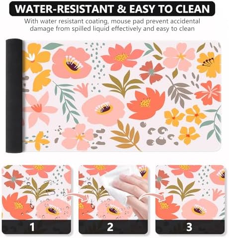 iCasso Desk Matt for Desktop,Cute Desk Pad Mat,Flowers Leaves