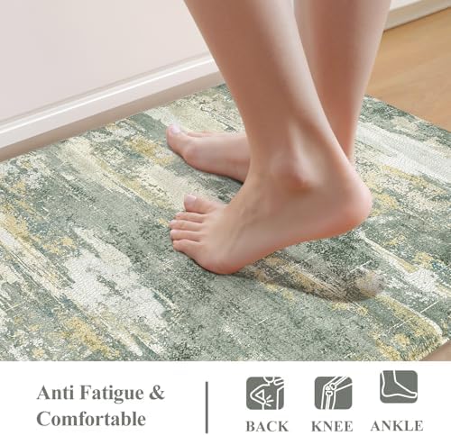 Collive Anti Fatigue Kitchen Mats, Grey/Green Kitchen Rugs Sets of 2