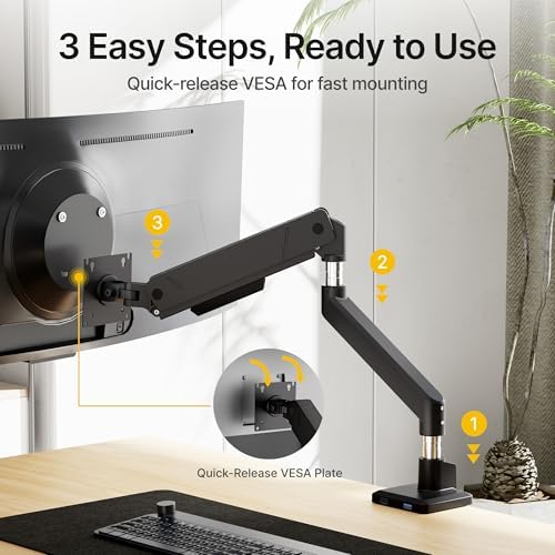 monTEK Single Monitor Arm for Max 45 Inch Ultrawide Screens, Holds 35 Lbs