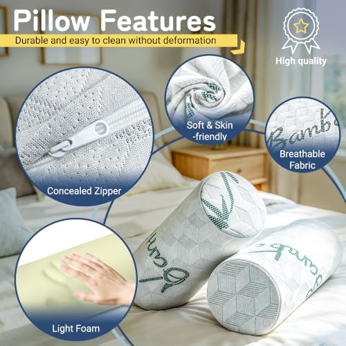 Cervical Roll Pillow, Cylinder Neck Pillow with Removable Washable Cover