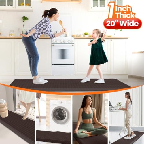 1" Thick Kitchen Mats for Floor, Water Resistant,Chocolate/72 x 20"