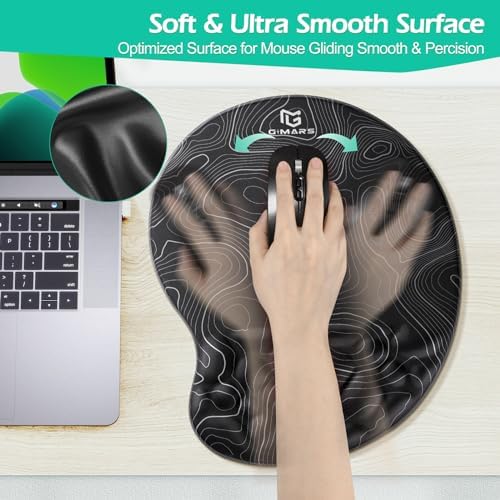 Gimars Upgrade Ergonomic Mouse Pad Wrist Rest with Memory Foam Massage Bump, Enlarge [ 30% Larger Moving Space] Mouse Pad Wrist Support with Nonslip PU Base for Laptop, Computer, Gaming & Office