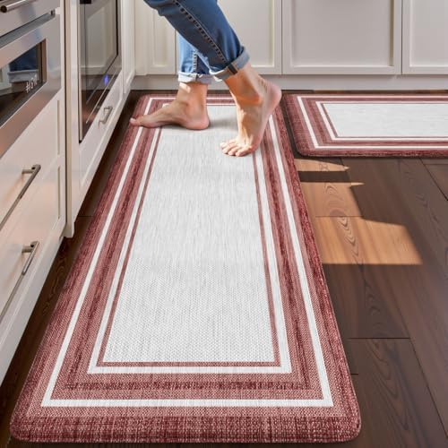 KIMODE Anti Fatigue Kitchen Mats for Floor 2 Piece, Farmhouse Kitchen Rugs