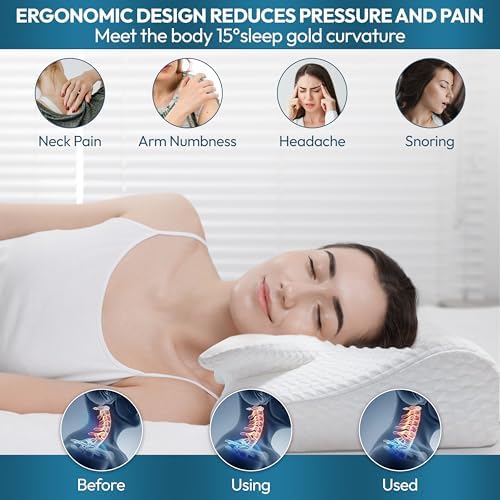 Cervical Neck Pillow for Sleeping – Memory Foam Cervical Pillow for Neck Pain Relief – Ergonomic Side Sleeper Pillow for Adults – Cooling Cervical Neck Pillow for Better Sleep & Support