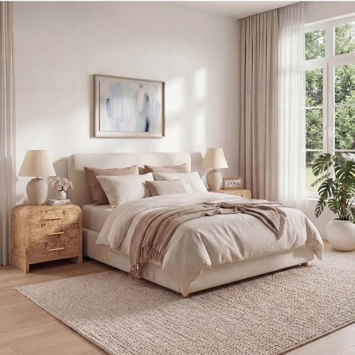 Night Stand [Unique Curved Profile] [FSC-Certified Wooden Board] 3-Drawer Nightstand 24" H Metal Handle Modern Bedside Table