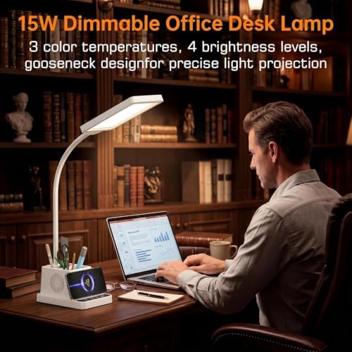 cozoo LED Desk Lamps for Home Office with Storage,15W Fast Wireless Charger