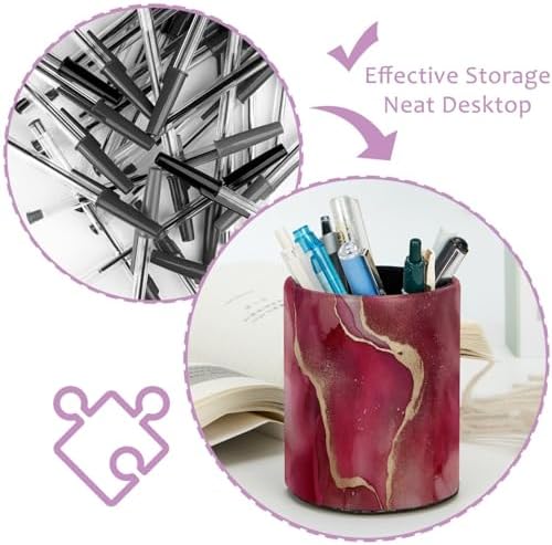 Pink Marble Pen Holder Pencil Organizer Cute Pencil Cup Desk Decor Makeup Brush Holder PU Multifunctional Office Supplies for Home Classroom School