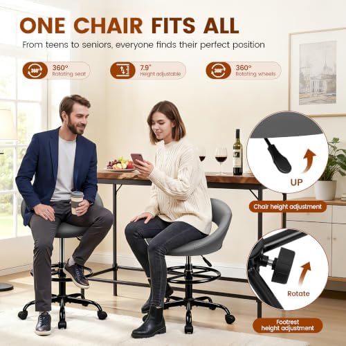 Drafting Chair for Standing Desk, Counter Height Rolling Stool