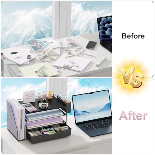 Wood Desk Organizers and Accessories with File Holder & Catalog Racks