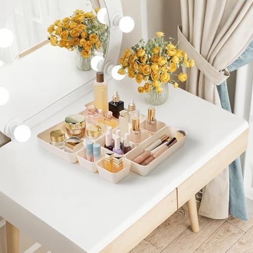 ISSEVE 8Pcs Silicone Drawer Organizer Trays for Bathroom, 4 Sizes, White