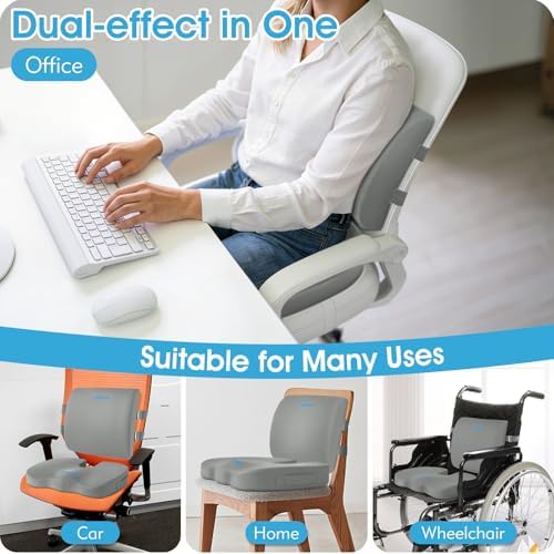 CushZone Seat Cushion and Lumbar Support Pillow for Office Chair Light Grey