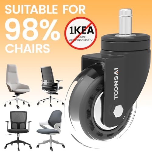 Upgraded,3 Inch Office Desk Chair Wheels Replacement, Stem 7/16-7/8（Black