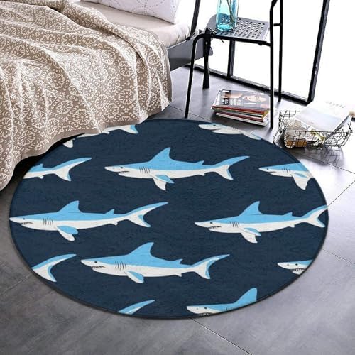 Circular Rugs Large Modern Round Area Rug Fashion Decor Mat for Home Office Blue Shark