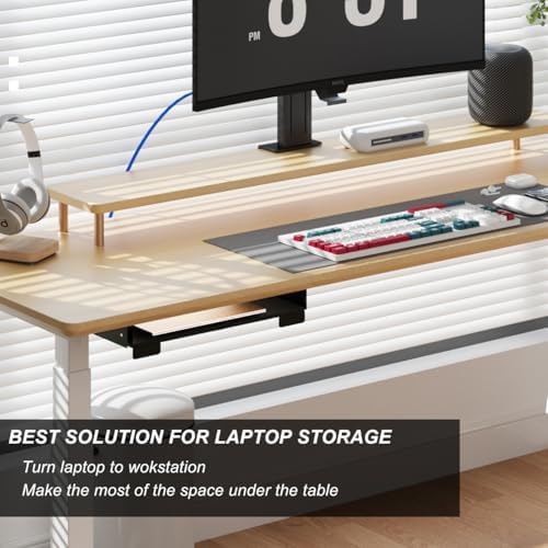 20 Inch Under Desk Mounted Sliding Loptop Drawer, Desktop Extension Pull-Out Laptop Tray for Office Desk, Extra Storage Organizer for Sit Stand Workstation