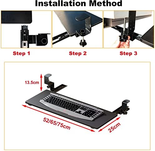 Home Office Keyboard Tray Without Punching Slide Rail-Keyboard Shelf, Easy Pull-Out Keyboard Platform, Clamp-On, Height Adjustable Ergonomic Desk Extender For Typing.White-52*25 cm(21*10 Inch)