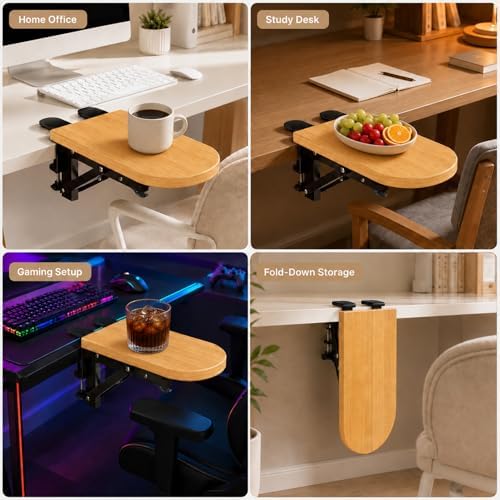 Ergonomic Arm Rest Tray – Desktop Extension Board with Detachable Wrist Pad, Foldable Elbow Support for Laptop & Keyboard, Home Office,Office Desk Accessories,Wireless Keyboard and Mouse,Desk