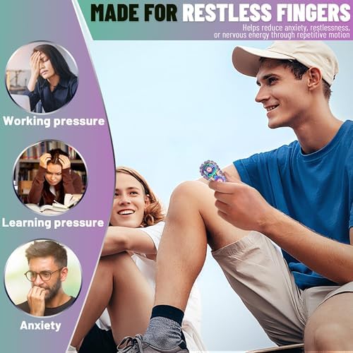 Metal Fidget Spinner Toys for Teens Boys Adults Bike Chain Roller Gadgets ADHD Figette Anxiety Stress Relief Items Quiet Figet Desk Offices EDC Men Easter Basket Stuffer - Rainbow+Blue