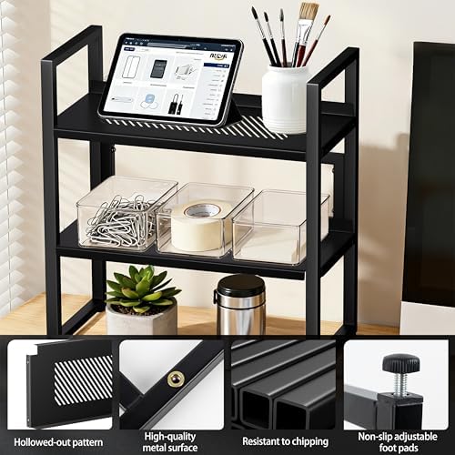 Brakki Desk Shelf Organizer, 2-Tier Desktop Bookshelf, Small Office Shelf