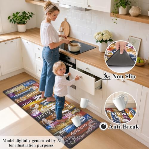 HEBE Anti Fatigue Kitchen Rugs Set of 2, Cushioned Kitchen Mats for Floor