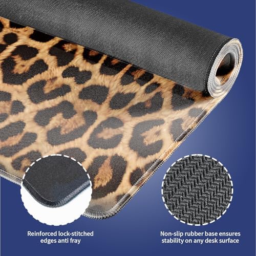 Retro Leopard Print Large Mouse Pad, Vintage Animal Skin Grain Desk Mat