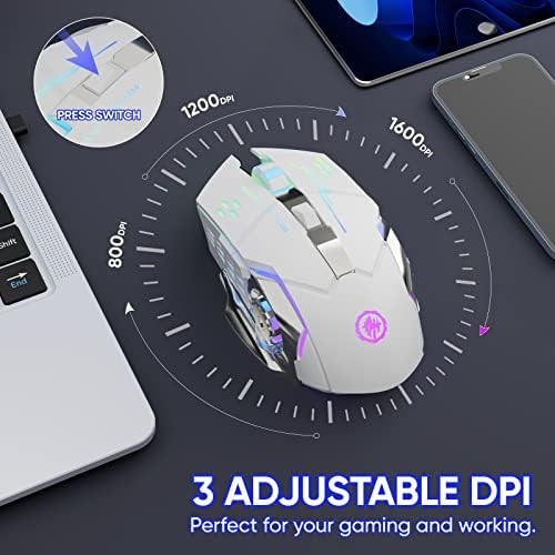 MELOGAGA Wireless Gaming Mouse Bluetooth/2.4G RGB Rechargeable -White