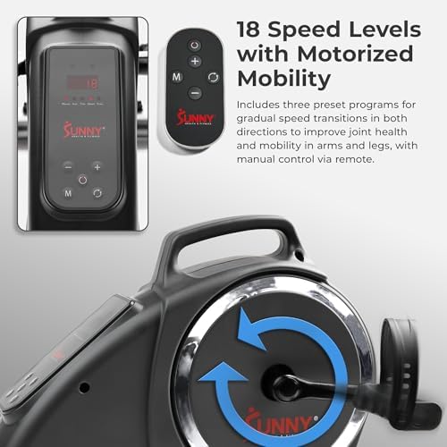 Sunny Health & Fitness Smart Motorized 2-in-1 Pedal Exerciser, Indoor Compact Under-Desk Mini Bike for Low-Impact Cardio Workout and Physical Therapy, Free SunnyFit Training App Connection