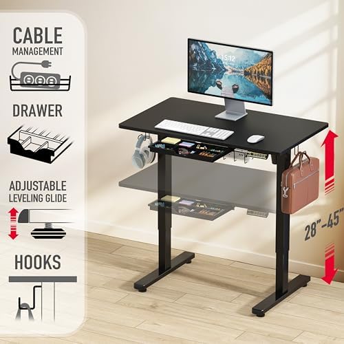 SHW 40-Inch Electric Height Adjustable Standing Desk w/Drawer, Black