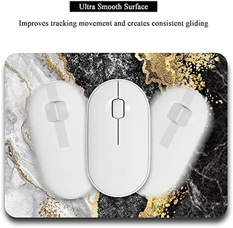 Small Mouse Pad, Mini Mouse Pad 6" x 8", Thick Rubber Waterproof Mouse Mat, Cute Mousepad for Women Men Kids Wireless Mouse Laptops Keyboard Tray Home Office Travel, Black White Gold Marble