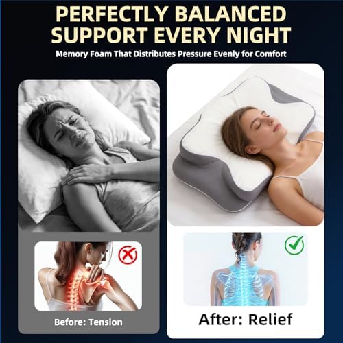 Ergonomic Memory Foam Pillow for Neck Pain, Queen Size