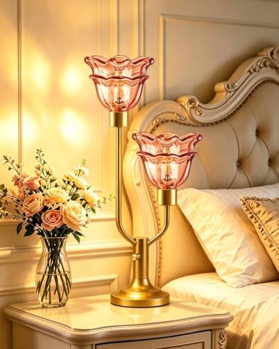 Mid Century Modern Flower Table Lamp Vintage Dimmable Pink Lamp