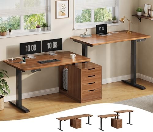 SEDETA Standing Two Person Desk with 4 Drawers, 2 Power Outlets, CPU Stand