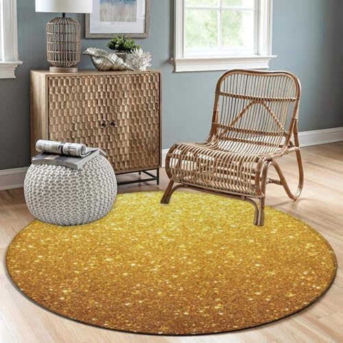 Room Sofa Yoga Soft Round Carpet, Home Decor Non Slip Kitchen Office Circle Rug, Machine Washable Modern Round Area Rug Beautiful Gold Shining Glitter Sparkles Pattern