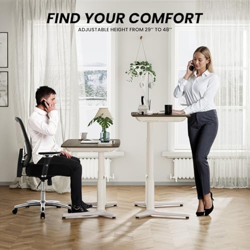 COLAMY Electric Adjustable Standing Desk – 48 x 28 Inch Sit Stand Desk with Drawer & Cable Management, Dual Motor Lift System, Ergonomic Footrest, Home Office Table (MFC Desktop, Walnut + White)