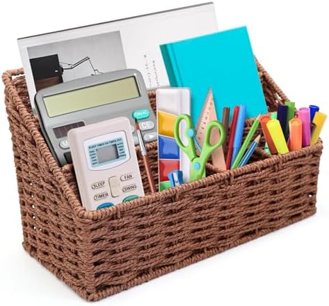 Woven Mail Organizer for Desk Countertop, Mail Holder Sorter Storage Basket for Desktop Counter, Mail Bill File Envelope Letter Holder Organizer Basket for Desk Desktop Countertop, Brown