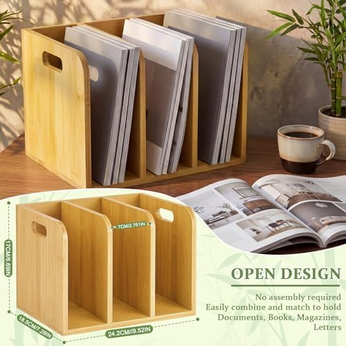 Novabright Bamboo Wooden File Magazine with Handle Holder Desk Organizer