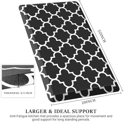 WISELIFE Anti Fatigue Mats for Kitchen Floor, 20" x 32", 4/5 Inch, Black